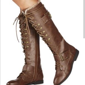 Brown Tie up/Zip up knee high boots